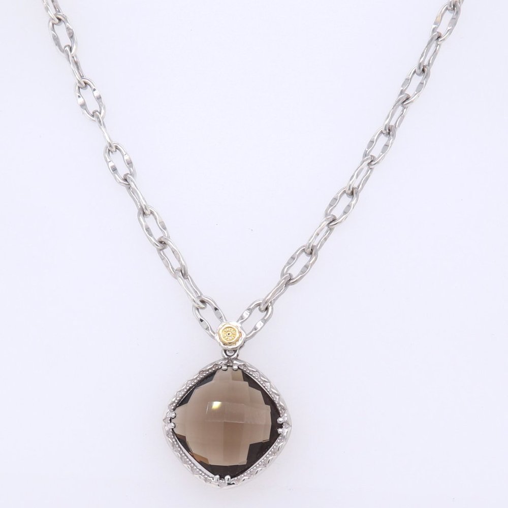 Tacori SS “Truffle”Smokey Quartz Cushion Cut Pendant with 18K Gold Accent Logo